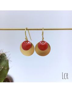 Boucles d'oreille pastille laiton, émail rouge 2
